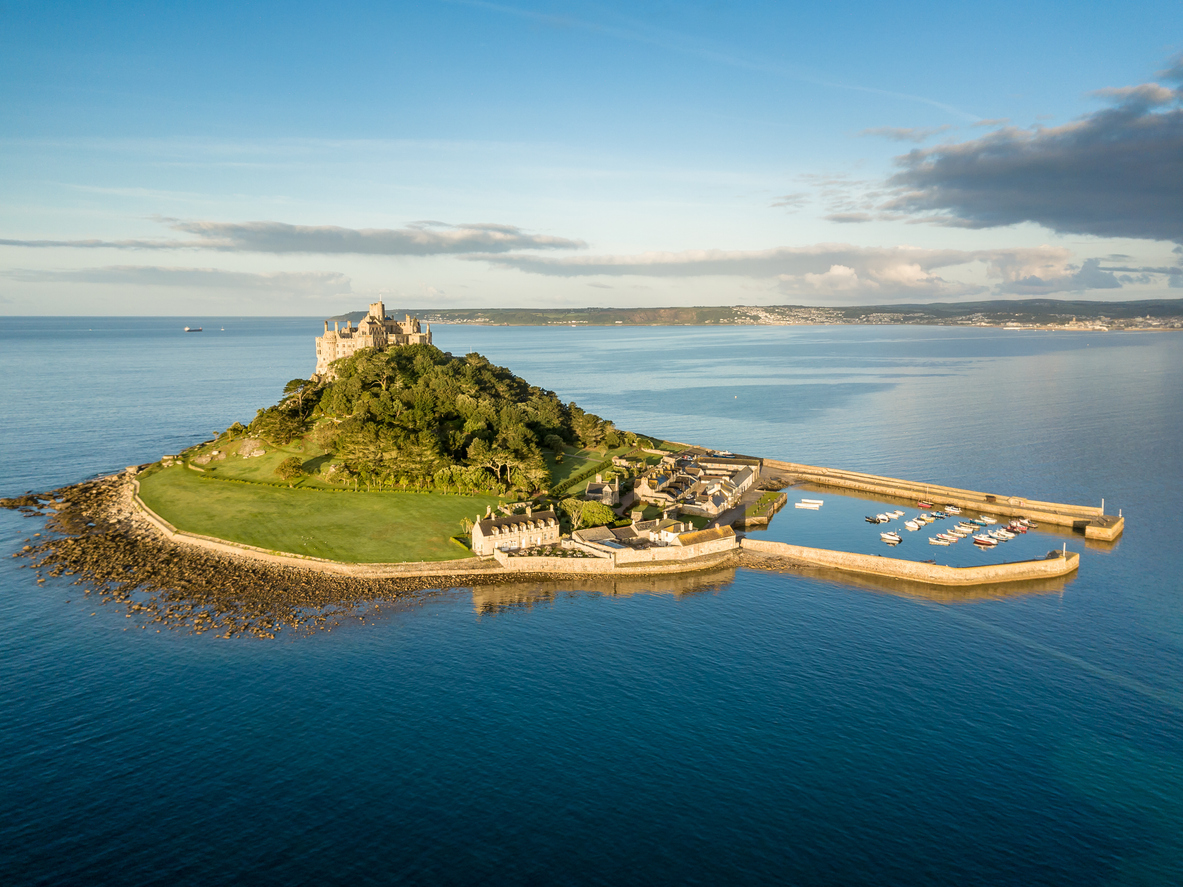 View of St Michaels mountain near Marazion, Cornwall, UK

