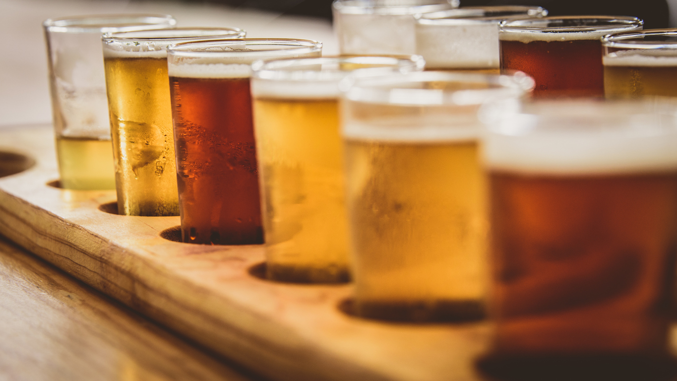 Flight of beers / ales close up