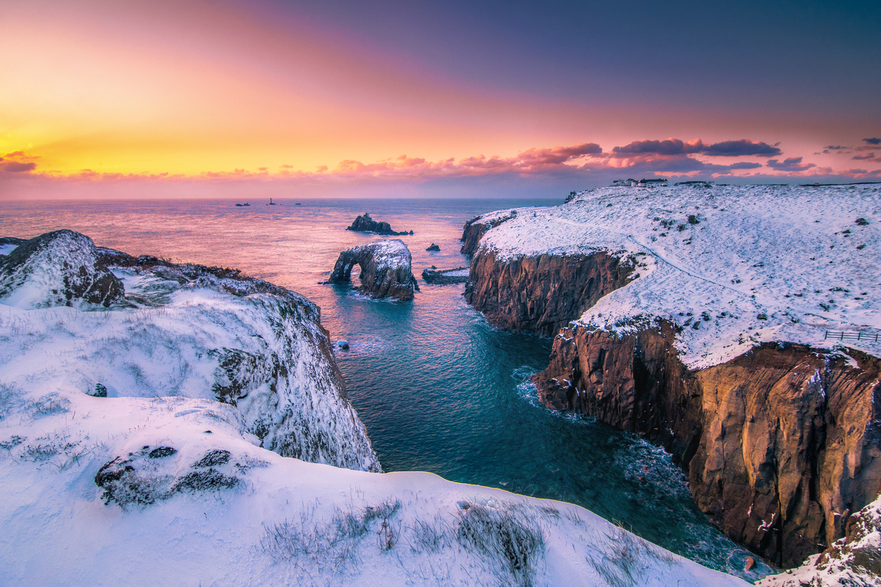The Cornish Coast Path covered in snow