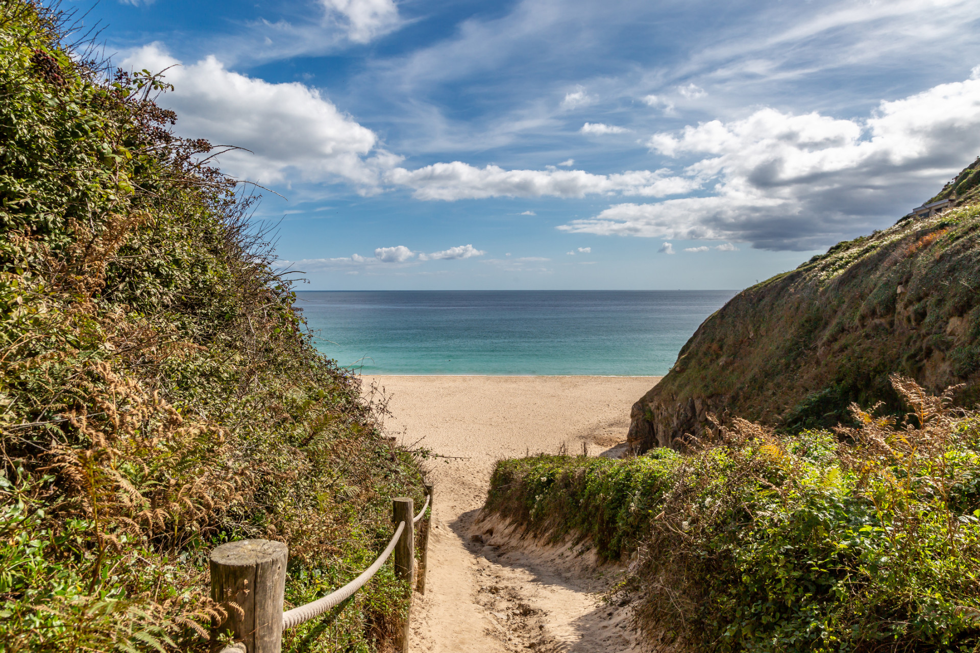 Sandy beach at Porthcurno
