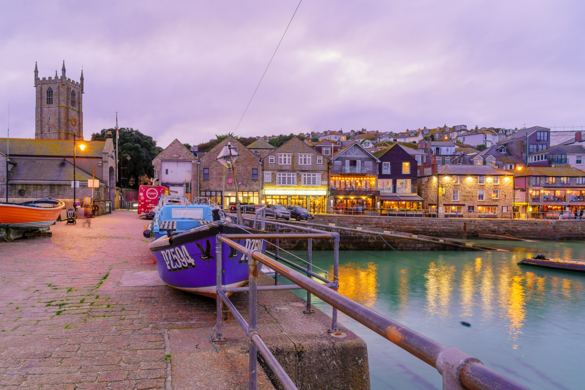 Sunset view of the harbor, in St Ives