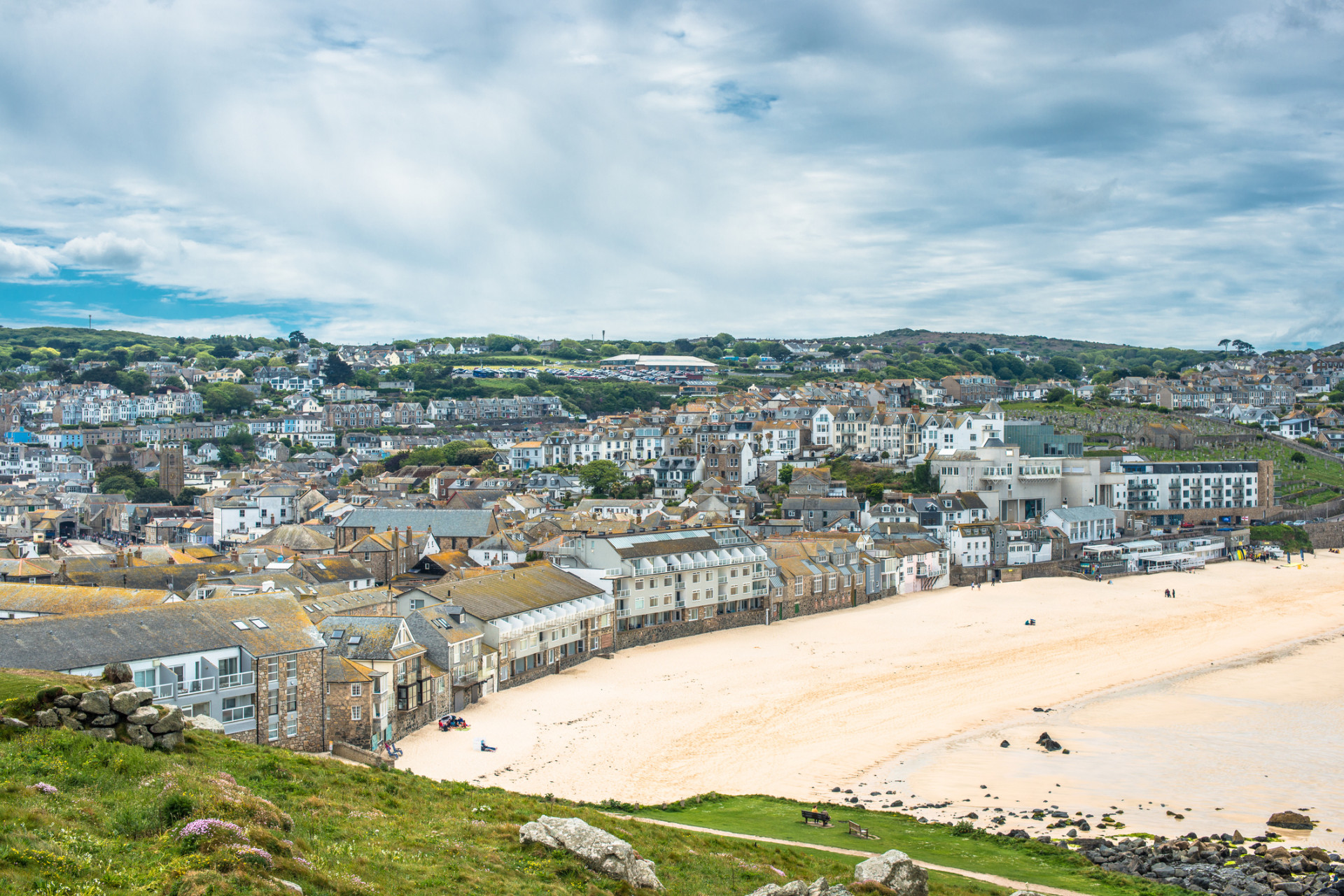 View over Porthmeor Beach in St Ives